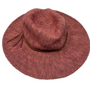 Scala Womens Wide Brim Knit Sun Hat Reddish Pink Braided Trim One Size Beach